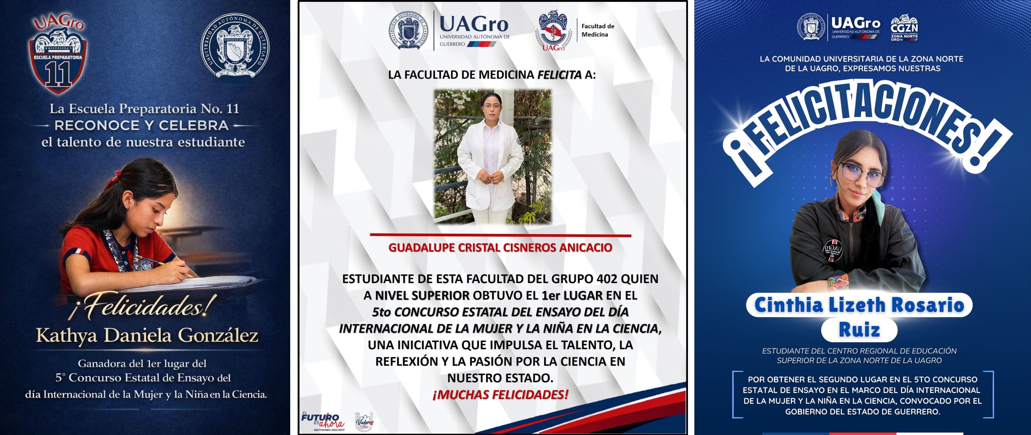 ESTUDIANTES DE LA UAGRO TRIUNFAN EN EL CONCURSO ESTATAL DE ENSAYO DEL DÍA INTERNACIONAL DE LA MUJER Y LA NIÑA EN LA CIENCIA 