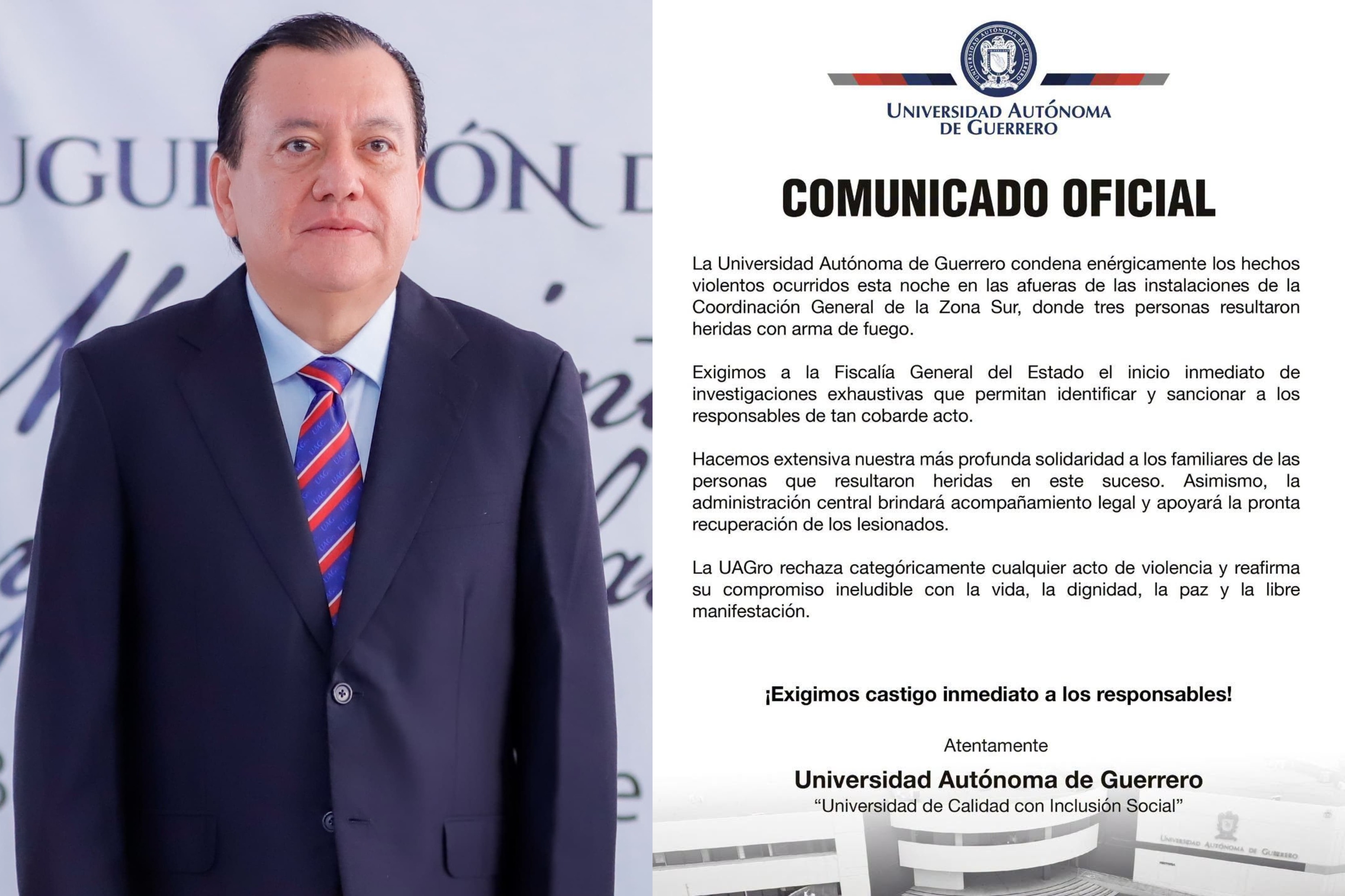 LA UAGRO EXIGE JUSTICIA Y EL ESCLARECIMIENTO INMEDIATO TRAS ATENTADO EN LA COORDINACIÓN DE LA ZONA SUR 