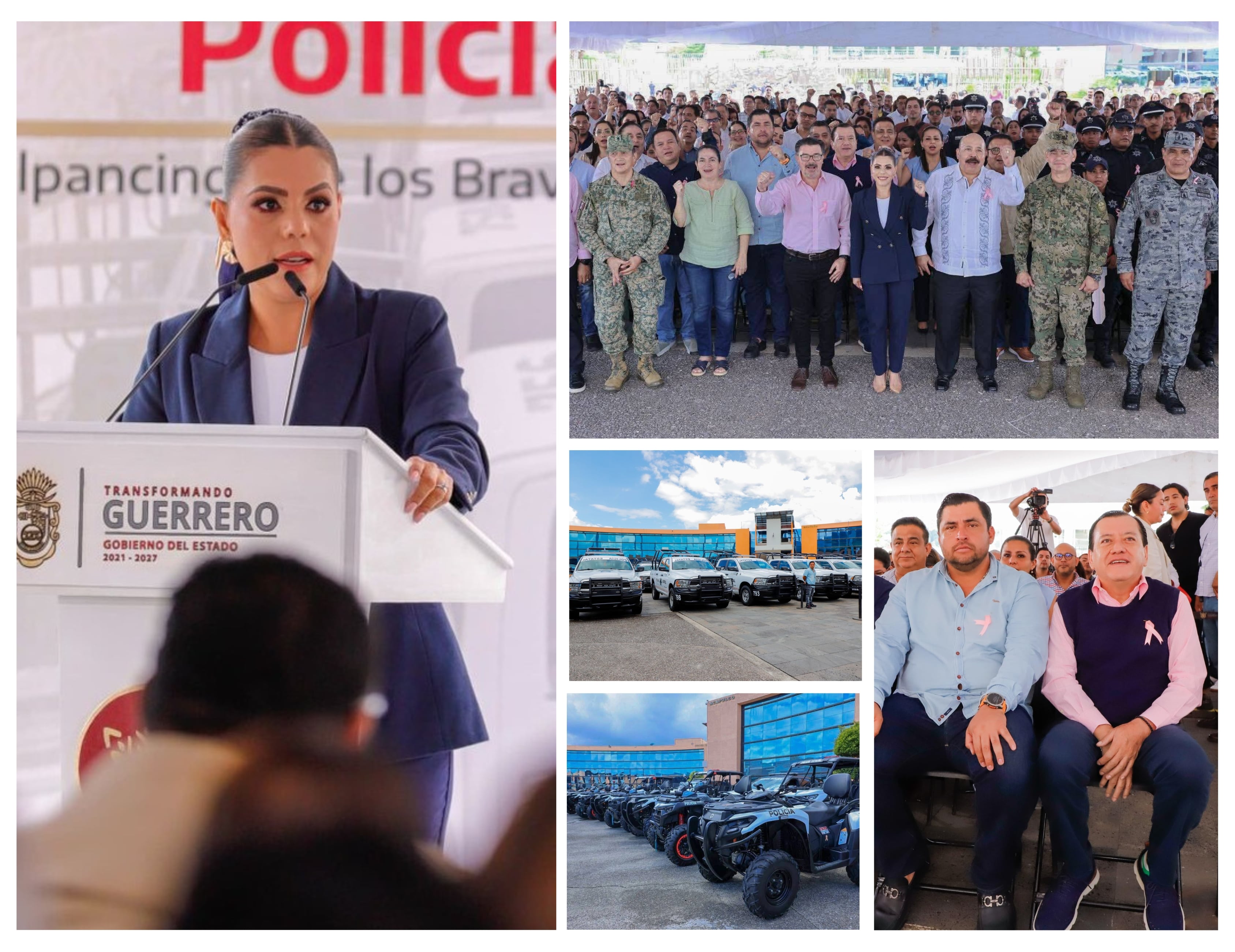 EL RECTOR DE LA UAGRO ACOMPAÑÓ A LA GOBERNADORA EVELYN SALGADO EN LA ENTREGA DE VEHÍCULOS PARA MEJORAR LA SEGURIDAD EN LAS OCHO REGIONES DEL ESTADO